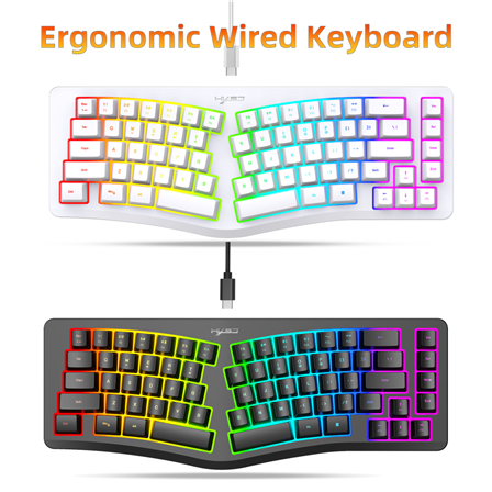 A wired membrane keyboard with 69 keys, RGB backlighting, ergonomic design, and conflict-free 25-key rollover to reduce fatigue.
